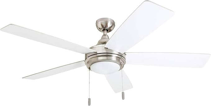 Honeywell Ceiling Fans Ventnor, 52 Inch Modern Farmhouse Indoor LED Ceiling Fan with Light, Pull Chain, Three Mounting Options, Dual Finish Blades, Reversible Motor - 50606-01 (Brushed Nickel)