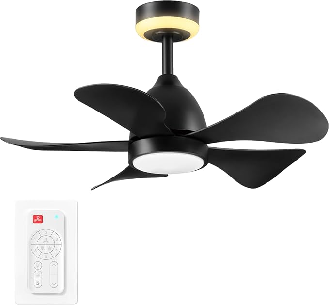 Globe Electric 37000106 30" Ceiling Fan with LED Light, Nightlight, Remote Control, WhisperQuiet DC Motor, 6 Speeds, Matte Black