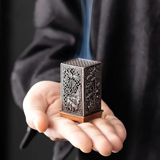 Ximimark 2PC Traditional Chinese Plum, Orchid, Bamboo, and Chrysanthemum Design Metal Incense Holder for Home Aromatherapy, Alloy Incense Burner Stand - Unscented Decoration Piece