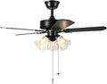 42 Inch Indoor Ceiling Fan with Pull-Chain and Three LED Light Bulbs Base, Traditional 3-Speeds Reversible Blades Ceiling Fan (Black)
