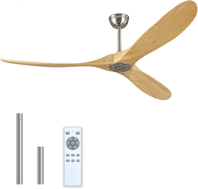 72 Inch Outdoor Ceiling Fan Without Light, Wooden Ceiling Fan with Remote Control, Silent Reversible DC Motor, Modern 3 Blades, Suitable for Indoor Terrace, Living Room, Bedroom