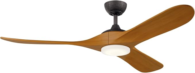 KICHLER Mylo 60 in Ceiling Fan with Light, Modern 3-Blade Indoor Outdoor Fan with Satin Etched Cased Opal Glass in Anvil Iron with Honey Maple Wood Blades, 6-Speed Remote Control, 310560AVI