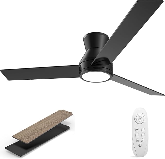Ceiling Fans with Lights, 42 Inch Black Low Profile Ceiling fan with Light and Remote Control, Flush Mount, Reversible, 3CCT, Dimmable, Noiseless, Small Ceiling Fan for Bedroom, Indoor/Outdoor Use