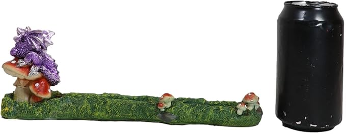Ebros Gift Purple Baby Hatchling Dragon Perching On Toadstool Mushroom Pasture Greens Incense Burner Holder Figurine 10.25" Long Fantasy Mythical Dungeons and Dragons Home Decorative Accent