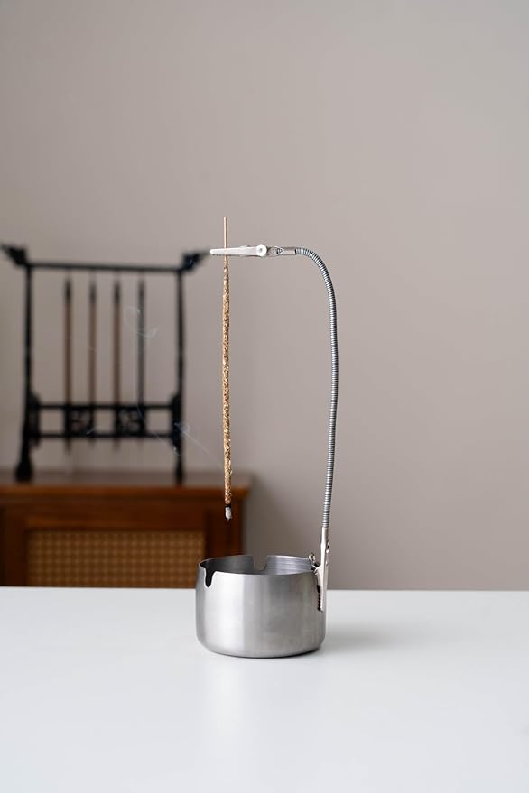 Modern Incense Holder with Flexible Metal Stand, Silver Ash Collector Base, Minimalist Design for Home Meditation and Aromatherapy.(Silver + Clip)