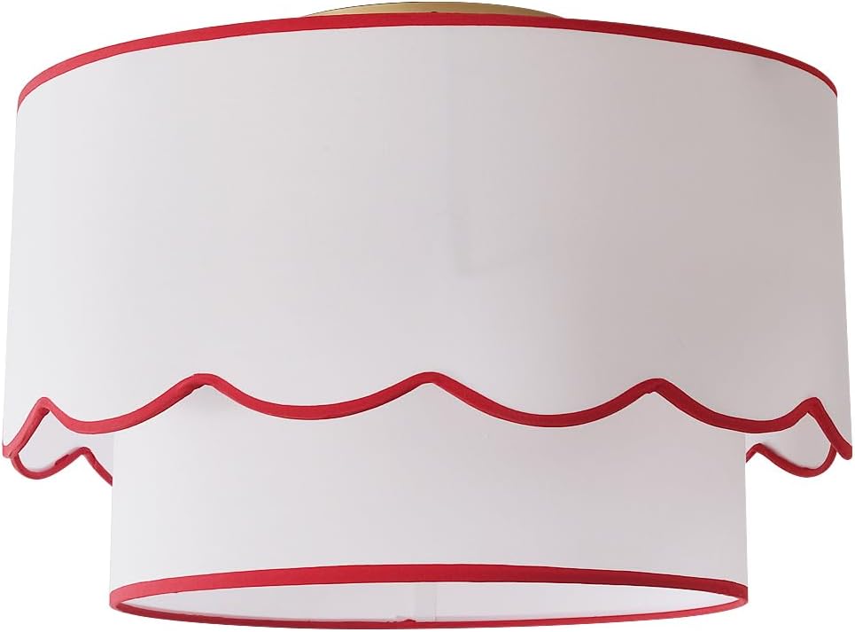 Flush Mount Ceiling Fan with Light, 18" Red Low Profile Boho Ceiling Fans with Lights Remote Control, Drum Caged Fabric with 6 Speeds for Bedroom,Nursery,Living Room
