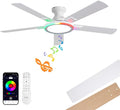 52" Ceiling Fans with Lights,Flush Mount Ceiling Fan with Light and Remote/App Control.Bluetooth Ceiling Fan with Speaker,6-Speed Reversible Motor,Full-Spectrum Adjustable Lighting,Edge Ambient Lights