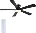 52 inch Ceiling Fans with Lights, Black Flush Mount Ceiling Fan with Remote, 3CCT, LED Dimmable, Reversible, 6 Fan Speeds, Quite Low Profile Ceiling Fan with Lights Modern Bedroom Kitchen Indoor