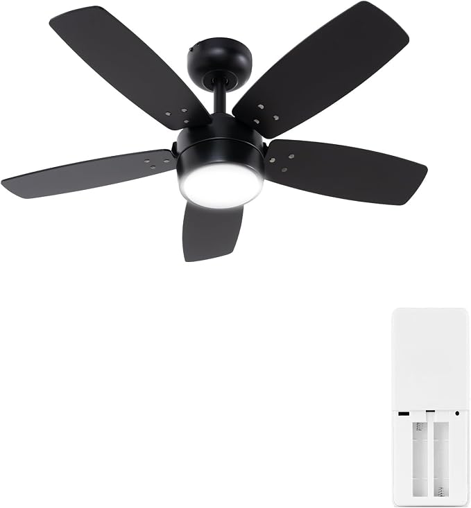 Ceiling Fan 36'' for Small Room Matte Black Modern Fans with Light Remote Control - Reversible Quiet DC Motor Dimmable with 6 Speeds for Bedroom Indoor Use