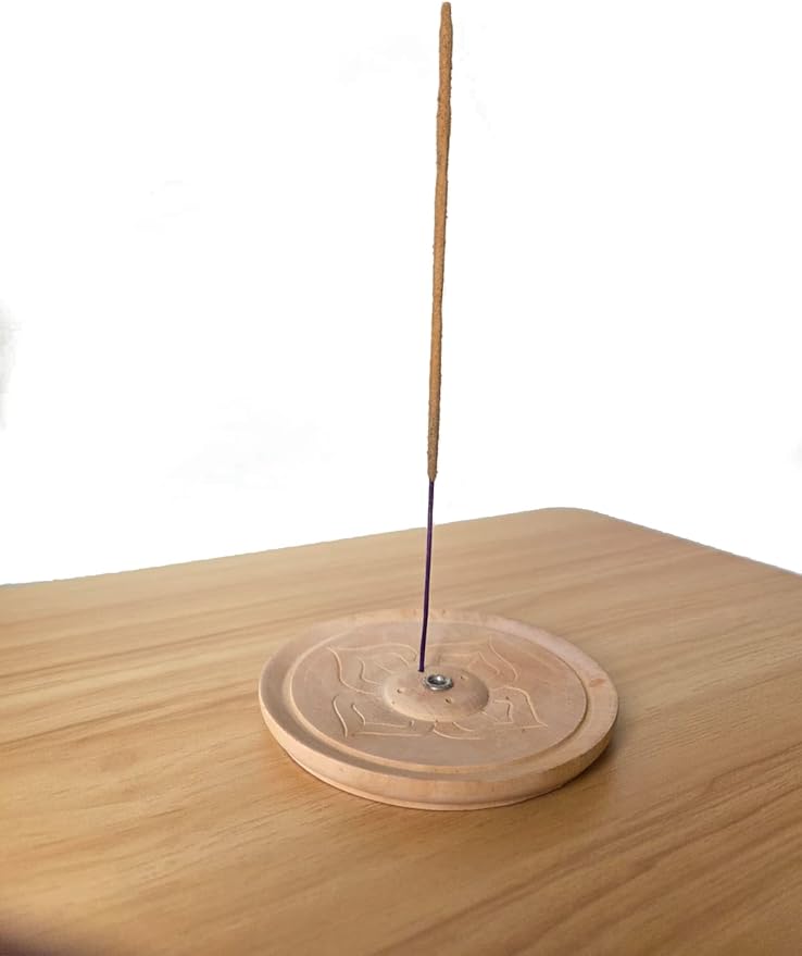 Wood Incense Holder Lotus Design | Handmade Carved Eco-Friendly Wood Incense Burner Ash Catcher | Home Décor Housewarming Gift | Stand Holds 4 Regular and 1 Tibetan Sticks