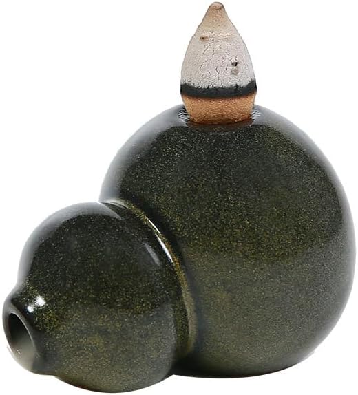 Ceramic Backflow Incense Burner, Gourd-Shaped Waterfall Smoke Holder, Handmade Classical Zen Incense Holder for Meditation, Home Decor & Tea Room