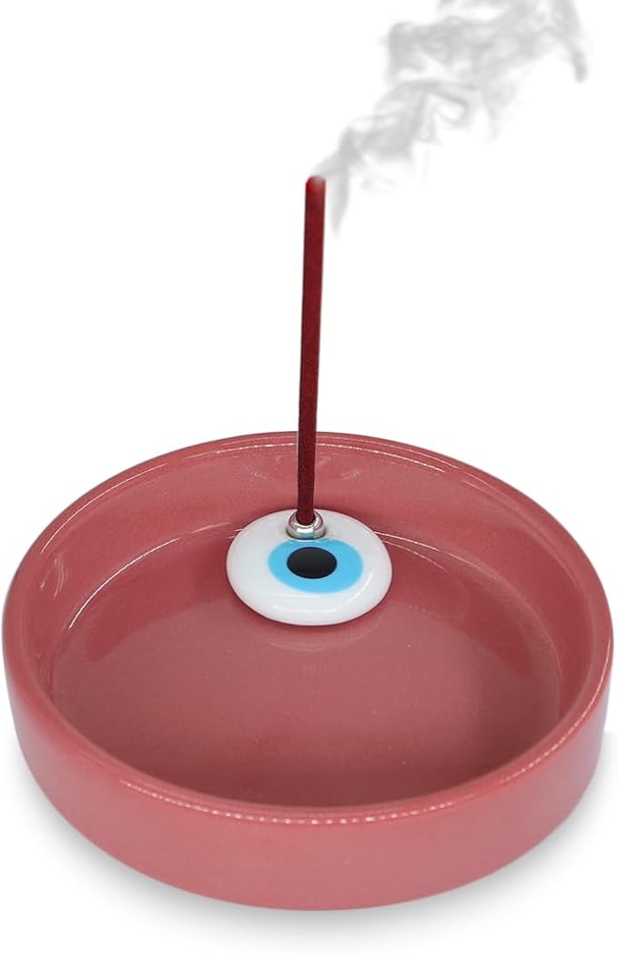 Sermo Evil Eye Ceramic Incense Holder Burner (Dark Pink with White Evil Eye)