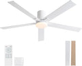 Rayqueen 60 Inch Flush Mount White Ceiling Fans with Lights and Remote | 6 Speed Reversible DC motor,3-color temperature dimmable LED.For indoor/covered outdoor.Modern style for bedroom room