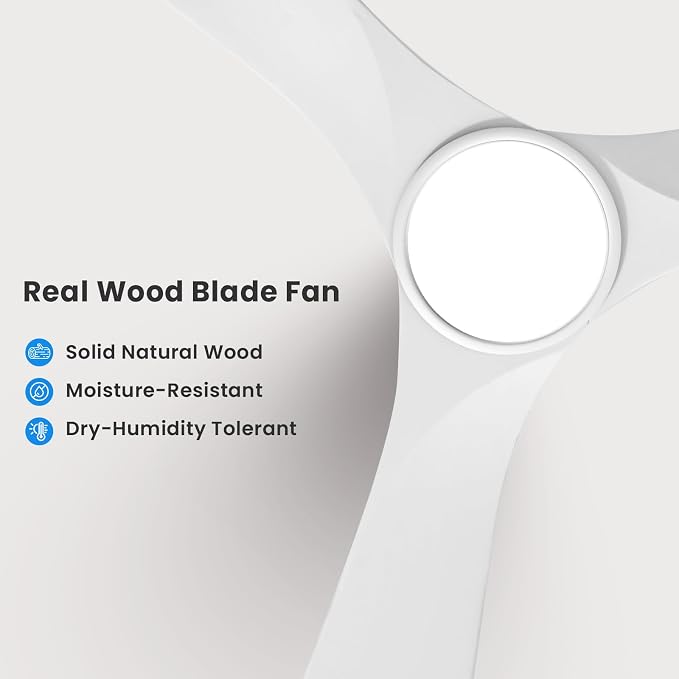 heimo 72 Inch White Ceiling Fan with Light and Remote, Wood Outdoor Ceiling Fans with Lights Dimmable for Bedroom Living Room Patios Proch Office Rustic Extra Large High Cfm Exterior Fan