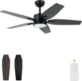 42" Ceiling Fan for Living Room - 5 Blades Modern Ceiling Fan with Light for Bedroom - Quiet DC Motor - 3CCT - 6 Speeds - Dimmable - Reversible Function - Black