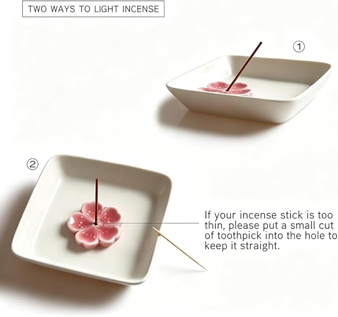 Japanese Ceramic Cherry Blossom Incense Stick Holder or Incense Burner Holder, Simply Unique Ash Catcher Inscent Tray and Decorative Gift, Home Decor 4.53 inches, White