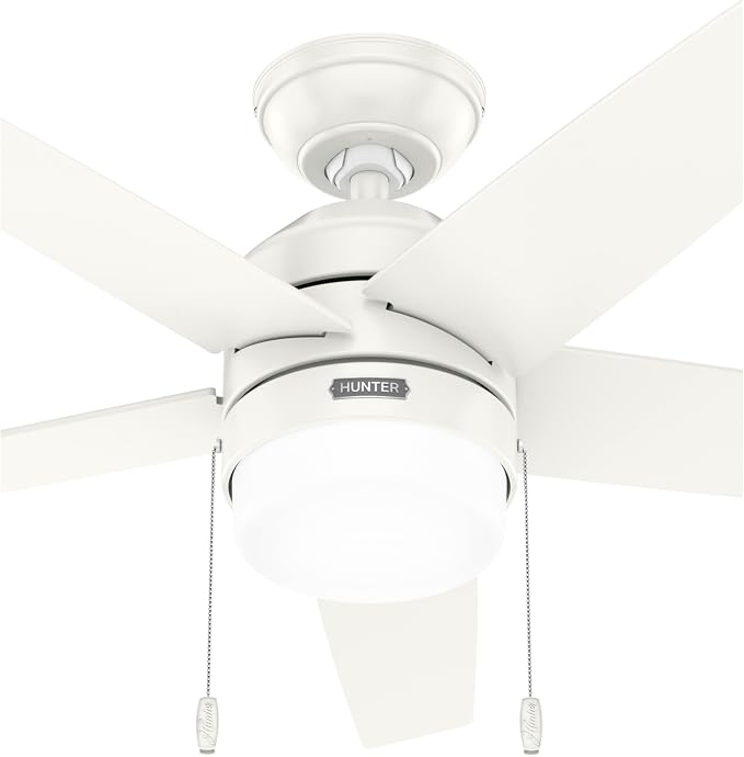 Hunter Bardot, Indoor, Ceiling Fan, Modern, 5 Blades, 44 inch, Fresh White | with LED Light and Pull Chain, Standard Mount, For Bedroom, Living Room, Kitchen, 52494