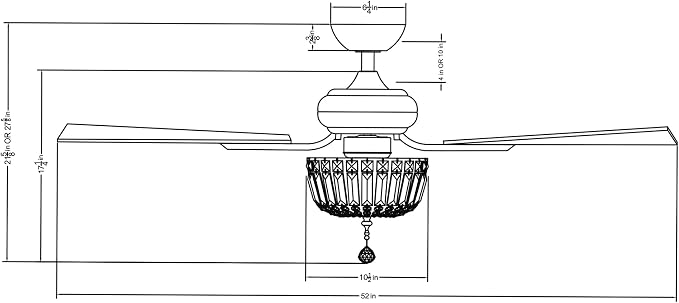 52" Crystal Ceiling Fan with Lights and Remote, Antique Bronze Chandelier Fan, Quiet 3-Speed Motor, 2-Light E12 Base, Elegant Fandelier for Bedroom Dining Room Living ROOM