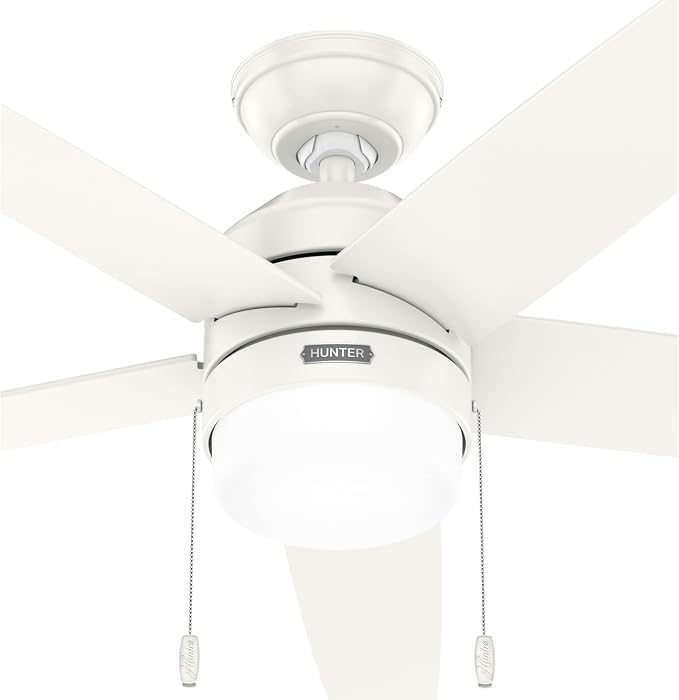 Hunter Bardot, Indoor, Ceiling Fan, Modern, 5 Blades, 52 inch, Fresh White | with LED Light and Pull Chain, Standard Mount, For Bedroom, Living Room, Kitchen, 52493