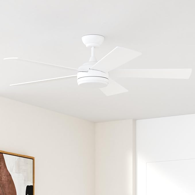 YUHAO 52 Inch White Ceiling Fan with Light and Remote Control.Noiseless,Dimmable,3CCT,6 Speeds Reversible, DC Ceiling Fans for Indoor or Covered Outdoor Use.ETL Listed