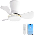 LANMEL 22 Inch Flush Mount Ceiling Fan with Light and Remote, Low Profile Modern Ceiling Fan, 6 Speed, Reversible, 3000k-6500k Dimmable LED, Quiet DC Motor for Indoor Outdoor, White Gold