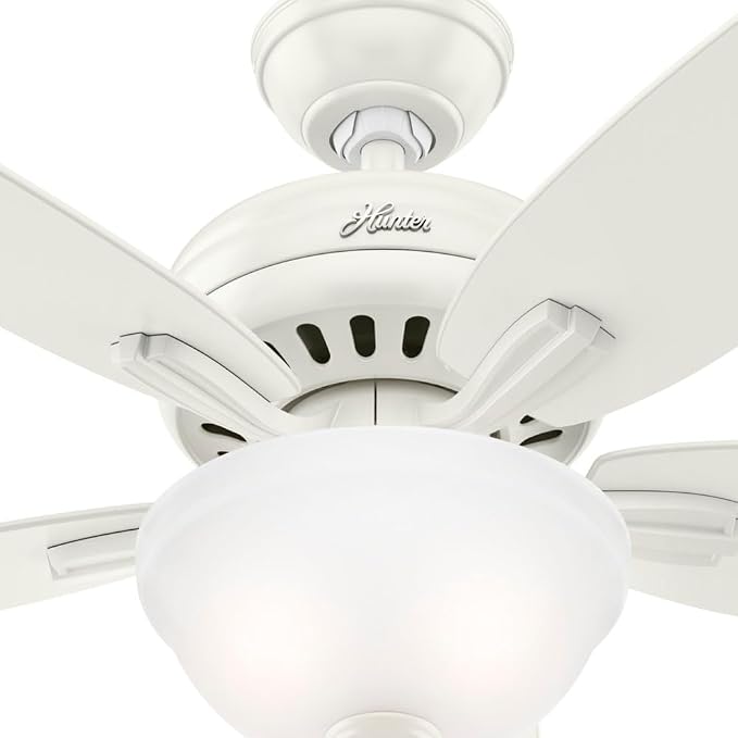 Hunter 52 inch Indoor Ceiling Fan with LED Light - White Ceiling Fan with Pull Chain, For Bedroom or Living Room, Standard Mount, No Remote, 5 Blades, Includes Bulbs - Newsome 53310, Fresh White