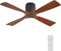 WINGBO 48 Inch Ceiling Fan Without Light, Solid Wood Flush Mount Ceiling Fan with Remote Control, Reversible DC Motor, 4 Blades,6-Speed Quiet Performance, for Bedroom & Living Room, Matte Black+Walnut