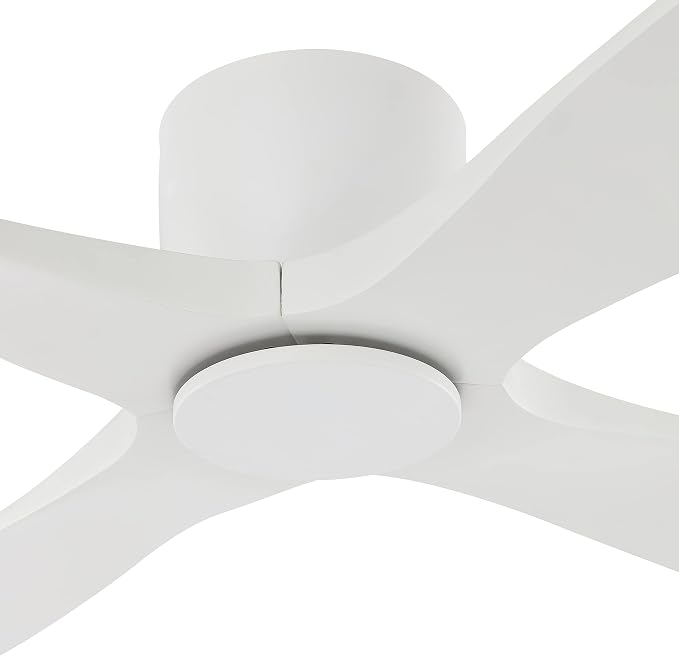 WINGBO 54 Inch Flush Mount DC Ceiling Fan without Lights, 4 Reversible Carved Wood Blades, 6-Speed Noiseless DC Motor, Huger Ceiling Fan No Lights in Gloss White with White Blades