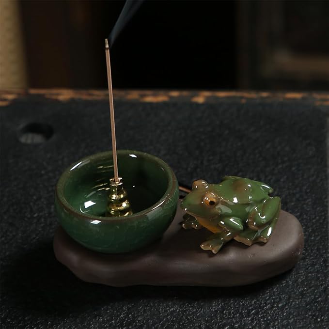 Frog Incense Holder, Ceramic Incense Cone Holder & Incense Holder for Sticks, Handmade Cone Incense Burner, Frog Figurine,Funny Frogs Ornament, Aromatherapy, Yoga & Meditation Zen Decor (Style B)