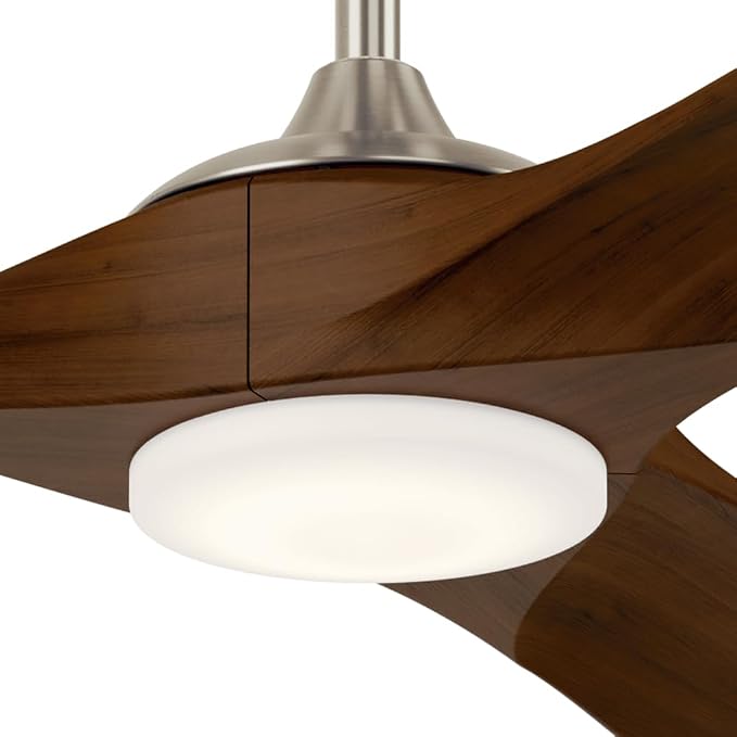 KICHLER Mylo 60 in Modern Ceiling Fan with Light and Remote, Brushed Nickel with Natural Walnut Wood Blades, 6-Speed Control, Satin Etch Cased Opal Glass, 310560NI