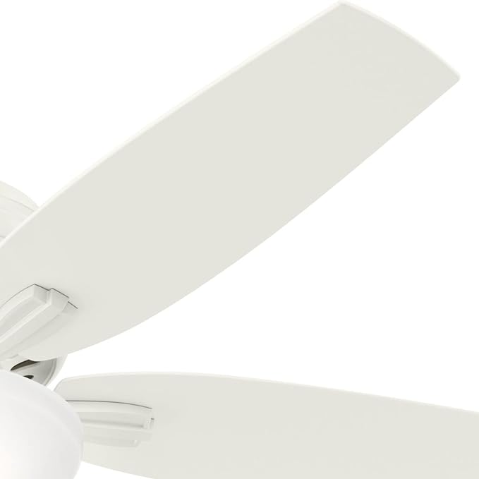 Hunter 52 inch Indoor Ceiling Fan with LED Light - White Ceiling Fan with Pull Chain, For Bedroom or Living Room, Low Profile Flush Mount, No Remote, 5 Blades - Newsome 53313, Fresh White