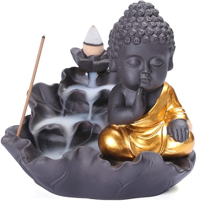 Creativity Lotus Backflow Incense Burner Smoke Waterfall Buddha Incense Aromatherapy Stick Holder Craft for Yoga Room/Office/Home Decor (A)