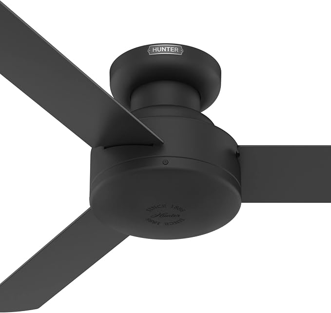 Hunter Presto, Indoor, Ceiling Fan, No Light, Modern, 44 inch, Matte Black | Low Profile Mount, Wall Control, 3 Blades, For Bedroom, Living Room, Kitchen, 52401