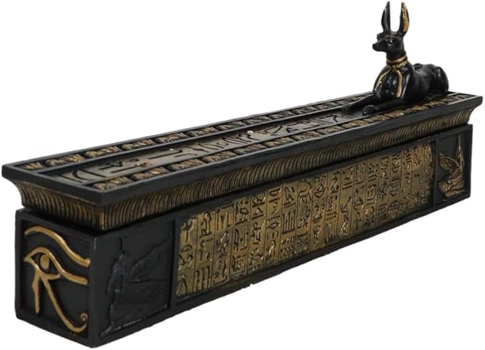 Ebros Gift Egyptian God of The Dead Anubis Jackal Dog Incense Burner and Storage Box Holder Sculpture Home Fragrance Accessory Egypt God of Afterlife and Mummification Usher of The Dead Figurine
