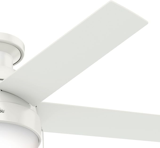 Hunter Anslee, Indoor, Ceiling Fan, with LED Light, 46 inch, Fresh White | Low Profile Mount, Pull Chain, 5 Blades, For Bedroom, Living Room, Kitchen, 59269