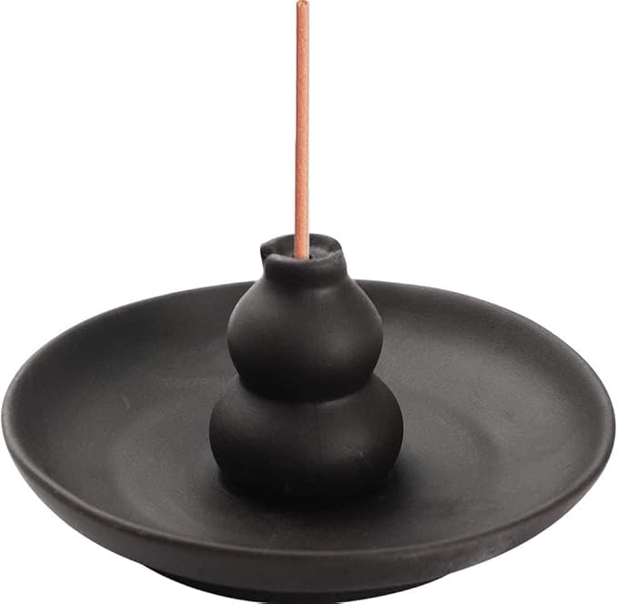 Ouliget Incense Holder Burner,Brown Glazed Ceramic Gourd Style Censer Burner,Simple Style Morden Incense Holder for Set for Office Yoga and Livingroom