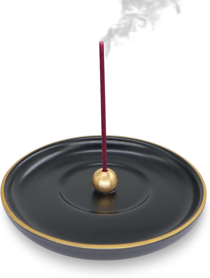 Sermo Evil Eye Ceramic Incense Holder Burner (Black with Brass Holder)