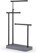 SRIWATANA Weathered Grey & Black Jewelry Organizer, 3-Tier Necklace Stand | Rustic Jewelry Stand with Wood Tray Base; Tangle-Free Storage for Long Necklaces, Earrings with Holes, and Rings