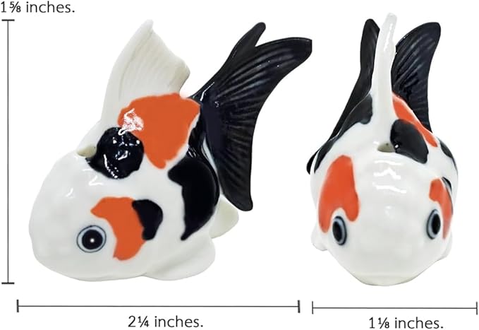 2¼" Black White Orange Goldfish Fish Elegant Ceramic Incense Stick Holder Artistic Collectible Figurine for Adult Collectors Sophisticated Accent Gift Handcrafted Porcelain Home Decor