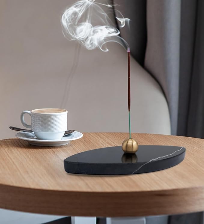 Sermo Ovoid Marble Incense Holder Burner (Night - Black)