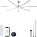 Minislak 96" Industrial Commercial HVLS 7 Brushed Nickel Aluminum Blades Ceiling Fan with Light and Compatible Alexa,High CFM Brushless Motor,6-Speed,Indoor Outdoor Ceiling Fan for Patio,Garage,Shop