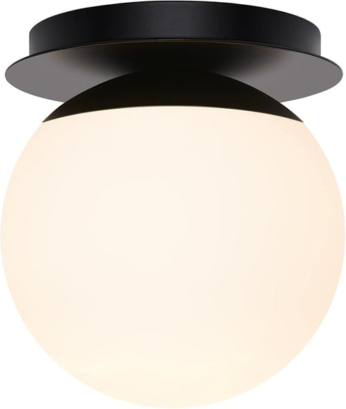 1 Pack Matte Black Wall Sconce, Modern Bathroom Sconce with Milky Globe Glass, Wall Light for Bathroom Mirror, Living Room, Hallway (Bulb Not Included)