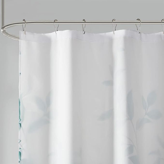 Madison Park Cecily Shower Curtain, Luxurious Botanical Leaf Print, Modern Serene Bathroom Décor, Machine Washable Bath Privacy Screen, 72x72, Seafoam