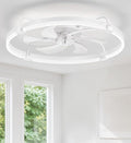 LEDIARY 26" Ceiling Fans with Lights and Remote, Low Profile,Large, White | 3000K-6000K Stepless Dimmable Fandelier, Reversible DC Motor, Remote and APP Control, Bedroom Kitchen Living Room Fan Light