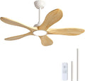 42 Inch White Ceiling Fans with Lights and Remote Control, Wood Ceiling Fan with Light, Modern Indoor Outdoor Ceiling Fan for Patio, Bedroom, Dimmable, 6 Speeds Reversible DC Motor