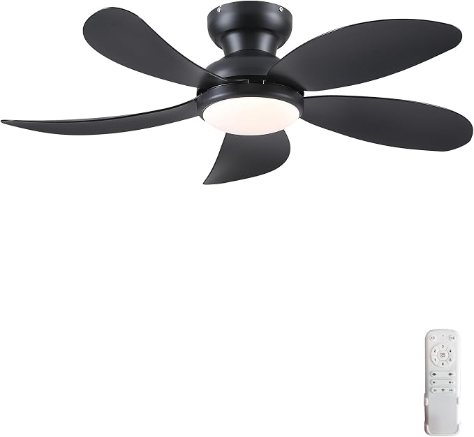 PHORUS 42"Black Low Profile Flush Mount Ceiling Fans with Lights and Remote | Super Large Airflow with 6 Wind Speeds, Reversible, Dimmable 3 CCT LED, 30W Noiseless DC Motor,Timer, for Bedroom Kitchen