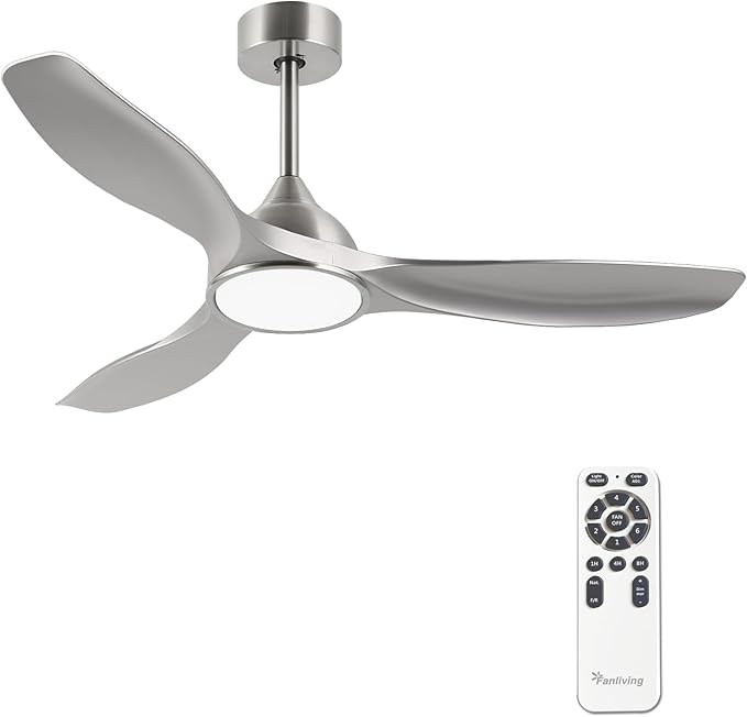 52 Inch Modern 3 Blade Silver Ceiling Fan with Lights Remote Control | Quiet DC Motor, 6 Speed High CFM, Indoor Ceiling Fan for Bedroom, Office, Living Room