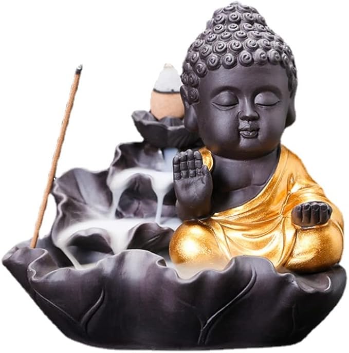Creativity Lotus Backflow Incense Burner Smoke Waterfall Buddha Incense Aromatherapy Stick Holder Craft for Yoga Room/Office/Home Decor (C)