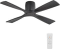 WINGBO 48 Inch Ceiling Fan Without Light,Solid Wood Flush Mount Ceiling Fan with Remote Control, Reversible DC Motor, 4 Blades, 6-Speed Quiet Performance, for Bedroom & Living Room, Black