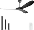 52'' Solid Wood Ceiling Fan without Light,Modern Black Ceiling Fans with Remote Control,Quiet and Reversible DC Motor,Outdoor Ceiling Fan for Garage,Porch,Living Room,Bedroom